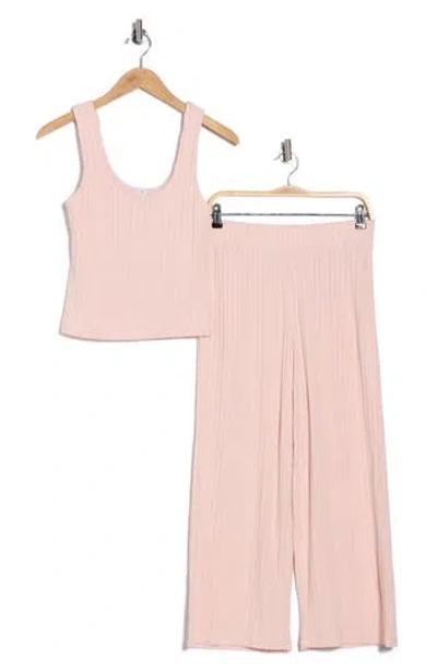 Yogalicious Brushed Ribbed Long Pajamas In Pink