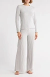 Yogalicious Brushed Ribbed Long Sleeve Top & Pants Pajamas In Gray