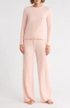 Yogalicious Brushed Ribbed Long Sleeve Top & Pants Pajamas In Pink