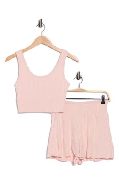 Yogalicious Brushed Ribbed Short Pajamas In Pink