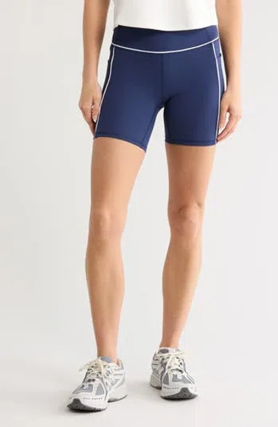 Yogalicious Butter Tech Tribeca High Waist Pocket Bike Shorts In Blue