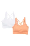 Yogalicious Claire Assorted 2-pack Strappy Rib Sports Bras In Desert Flower/ White