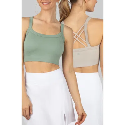 Yogalicious Claire Assorted 2-pack Strappy Rib Sports Bras In Lily Pad/nacreous Cl