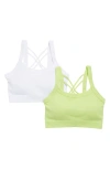 Yogalicious Claire Assorted 2-pack Strappy Rib Sports Bras In Sharp Green/ White