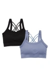 Yogalicious Claire Assorted 2-pack Strappy Rib Sports Bras In Tempest/ Black