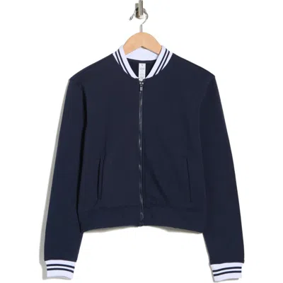 Yogalicious Cloud Plush Prime League Bomber Jacket In Blue
