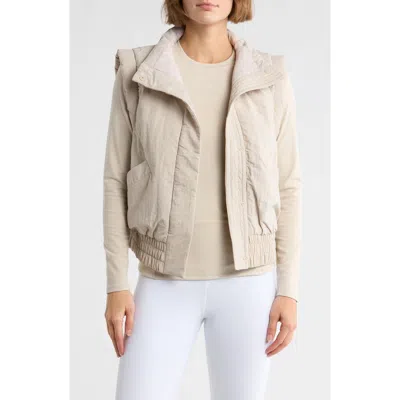 Yogalicious Crinkled Puffer Vest In Neutral