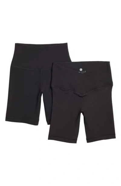 Yogalicious Crossover 2-pack Rib High Waist Bike Shorts In Black/black