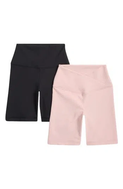Yogalicious Crossover 2-pack Rib High Waist Bike Shorts In Lotus-black