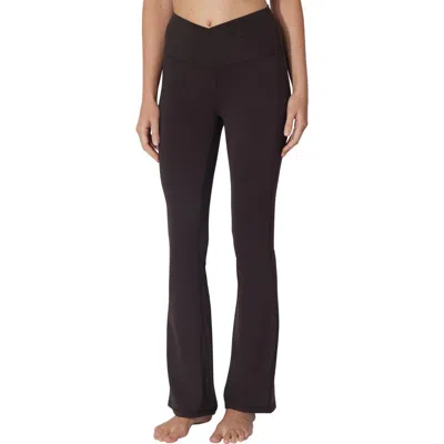 Yogalicious Crossover Flared Leggings In Brown