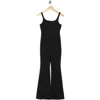 Yogalicious Felix Lux Ribbed Flare Leg Jumpsuit In Black
