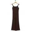 Yogalicious Felix Lux Ribbed Flare Leg Jumpsuit In Brown