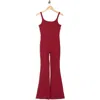 Yogalicious Felix Lux Ribbed Flare Leg Jumpsuit In Red
