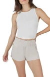 Yogalicious Heavenly Phoebe Rib Knit Crop Tank & Hi-rise Shorts 2-piece Set In Cloud Dancer-mist Sand