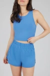 Yogalicious Heavenly Phoebe Rib Knit Crop Tank In Marina