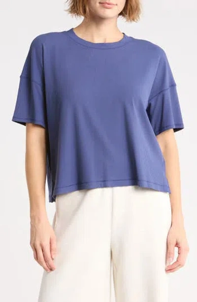 Yogalicious Heavenly Ribbed Deluxe Boxy Crop T-shirt In Blue