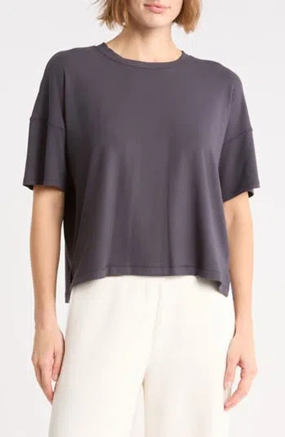 Yogalicious Heavenly Ribbed Deluxe Boxy Crop T-shirt In Gray