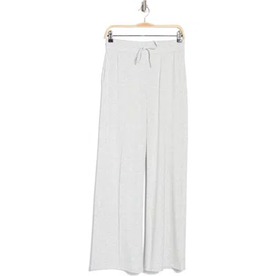 Yogalicious High Waist Brushed Terry Wide Leg Leggings In Heather Light Grey