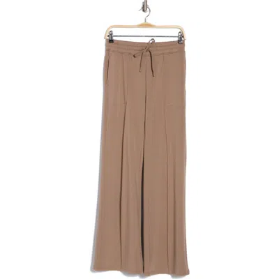 Yogalicious High Waist Brushed Terry Wide Leg Leggings In Leafless Tree