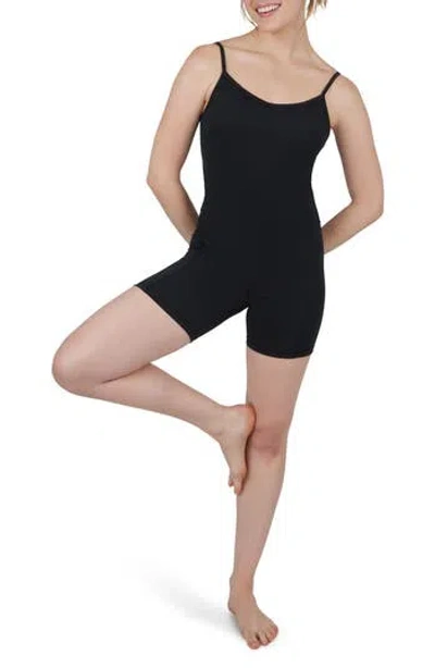 Yogalicious Illusion Rib Lotus Romper In Black