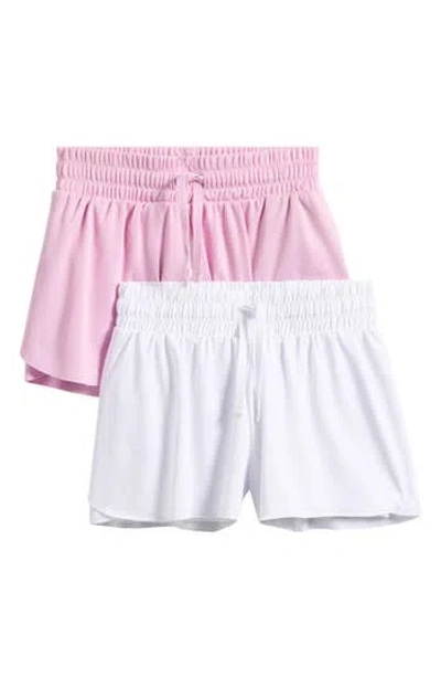 Yogalicious Kids' 2-pack Assorted Flyaway Shorts In Pink Lavender/white