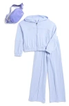 Yogalicious Kids' Brushed French Terry Zip Hoodie, Pants & Belt Bag Set In Baby Lavender/deep Periwinkle