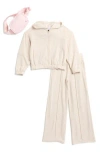 Yogalicious Kids' Brushed French Terry Zip Hoodie, Pants & Belt Bag Set In Heather Nacreous Cloud/pink