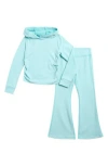 Yogalicious Kids' Cinched Hoodie & Flare Leggings Set In Blue