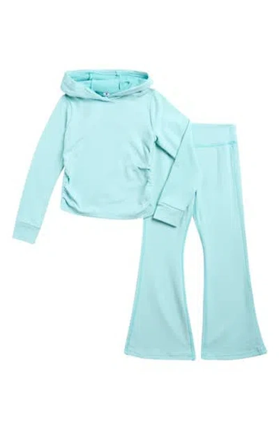 Yogalicious Kids' Cinched Hoodie & Flare Leggings Set In Blue