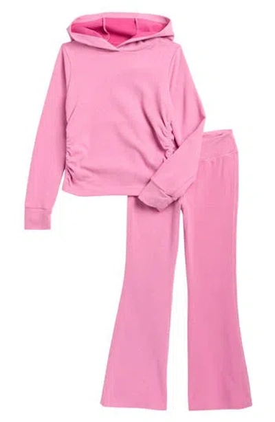 Yogalicious Kids' Cinched Hoodie & Flare Leggings Set In Pink