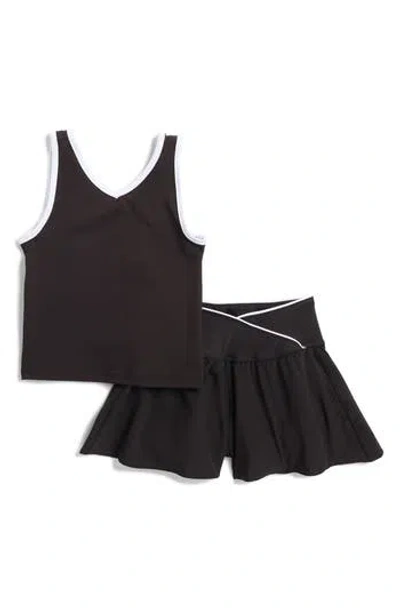 Yogalicious Kids' Contrast Binding Tank & Crossover Shorts Set In Black