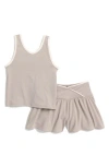 Yogalicious Kids' Contrast Binding Tank & Crossover Shorts Set In Satellite