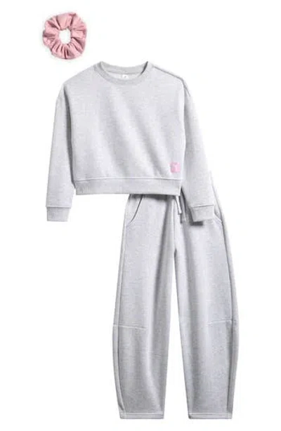 Yogalicious Kids' Fleece Pullover, Joggers & Scruncie Set In Gray