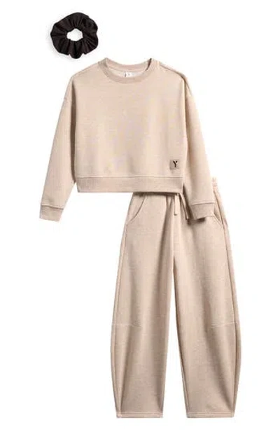 Yogalicious Kids' Fleece Pullover, Joggers & Scruncie Set In Brown