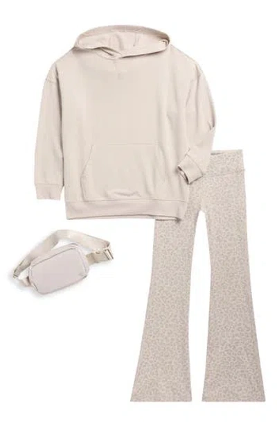 Yogalicious Kids' Hoodie, Flared Leggings & Bag Set In Neutral