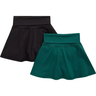 Yogalicious Kids' Jersey Tek Florence Foldover Skirt In Rain Forest/ Black