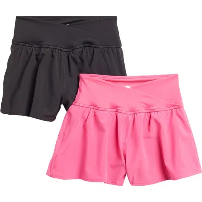 Yogalicious Kids' Lightstreme Colby 2-pack Assorted Shorts In Raspberry Rose/black