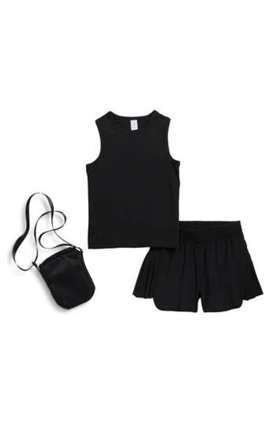 Yogalicious Kids' Lunatek Around Town Tank, Shorts & Crossbody Bag Set In Black