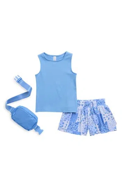 Yogalicious Kids' Lunatek Nicki Tank, Shorts & Belt Bag Set In Blue