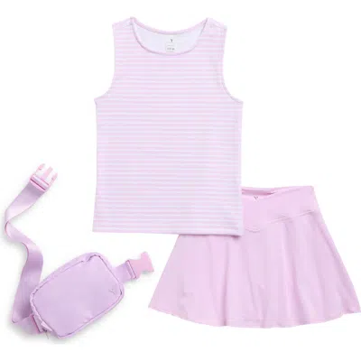 Yogalicious Kids' Lux Nicki Fitted Tank, Skirt & Belt Bag Set In Purple