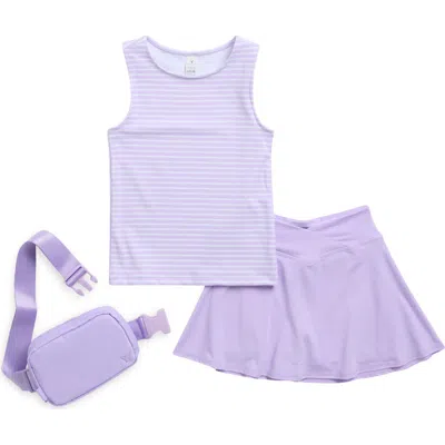 Yogalicious Kids' Lux Nicki Fitted Tank, Skirt & Belt Bag Set In Purple
