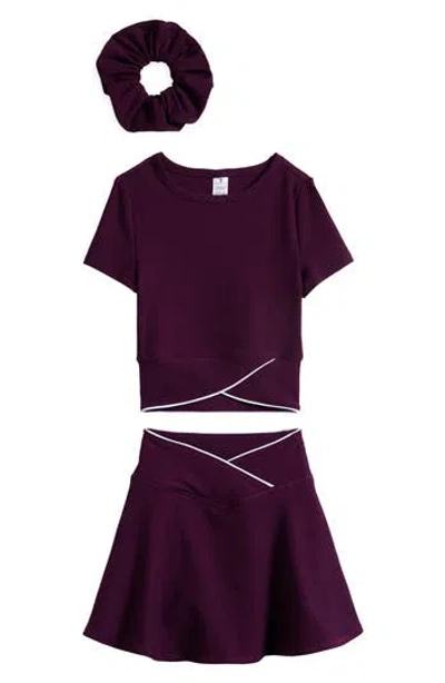 Yogalicious Kids' Ottoman Rib Top, Skirt & Scrunchie Set In Brown