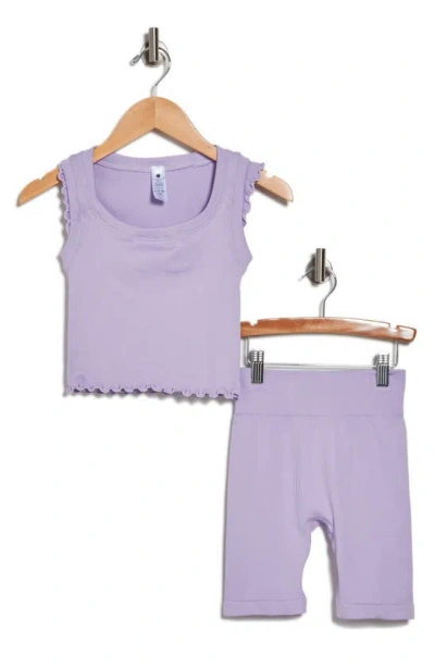 Yogalicious Kids' Rib Tank & Shorts Set In Pastel Lilac