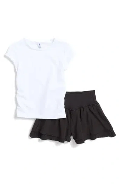 Yogalicious Kids' Ruched T-shirt & Hybrid Shorts Set In Black