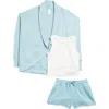 Yogalicious Kids' Scuba Cardigan, Tank & Shorts In Forget-me-not/white