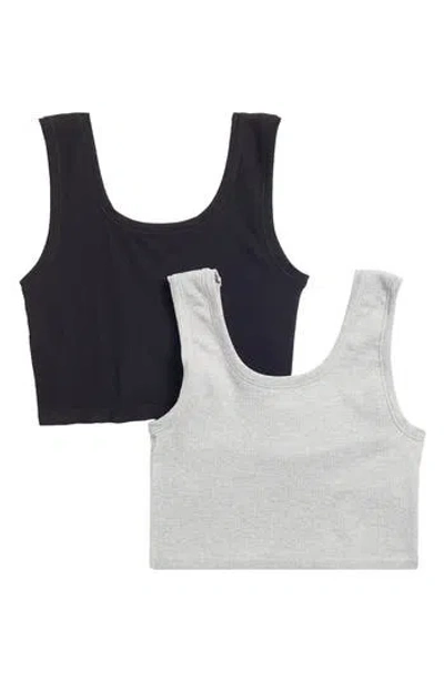 Yogalicious Kids' Seamless Bonnie 2-pack Assorted Tanks In Heather Grey/black