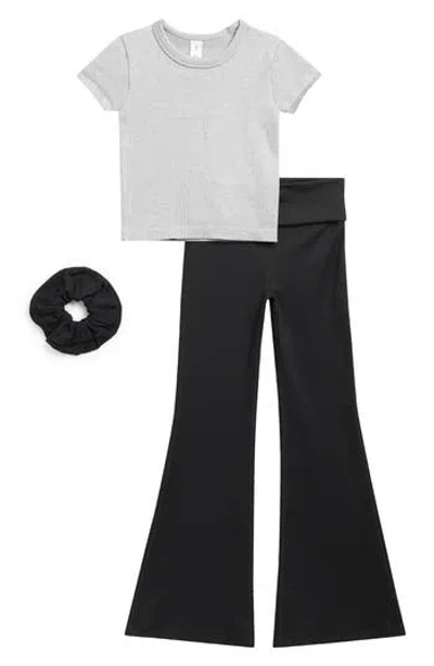Yogalicious Kids' Seamless Rib Top, Flare Leggings & Scrunchie Set In Multi