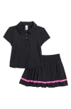 Yogalicious 90 Degree By Reflex Kids' Short Sleeve Polo & Pleated Skirt Set In Black/pink
