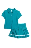 Yogalicious 90 Degree By Reflex Kids' Short Sleeve Polo & Pleated Skirt Set In Harbor Blue