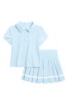 Yogalicious 90 Degree By Reflex Kids' Short Sleeve Polo & Pleated Skirt Set In Nantucket Breeze